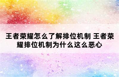 王者荣耀怎么了解排位机制 王者荣耀排位机制为什么这么恶心